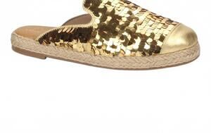 NEW LOVE RIO women's glitz sequin espadrille mules in gold